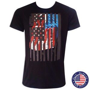UNITED STATES FLAG MEN BLACK T-SHIRT SHORT SLEEVE